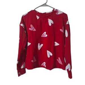 Red Heart Print Long Sleeve Top
